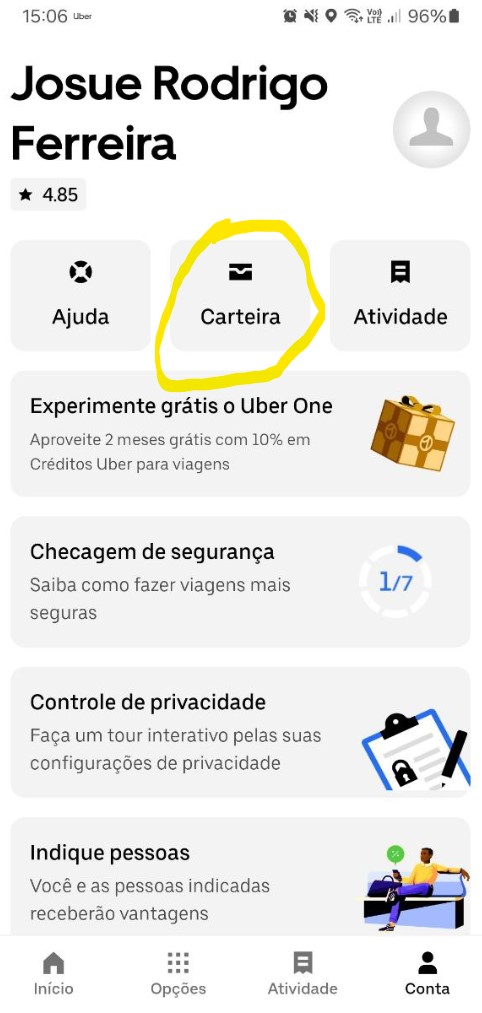 como ativar o cartão presente do uber passo 1